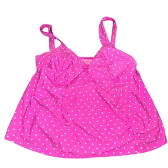 Pink Polka Dot Tankini Swim Top CATALINA Plus Size 2X 18W-20W Adjustable Straps - Picture 1 of 7